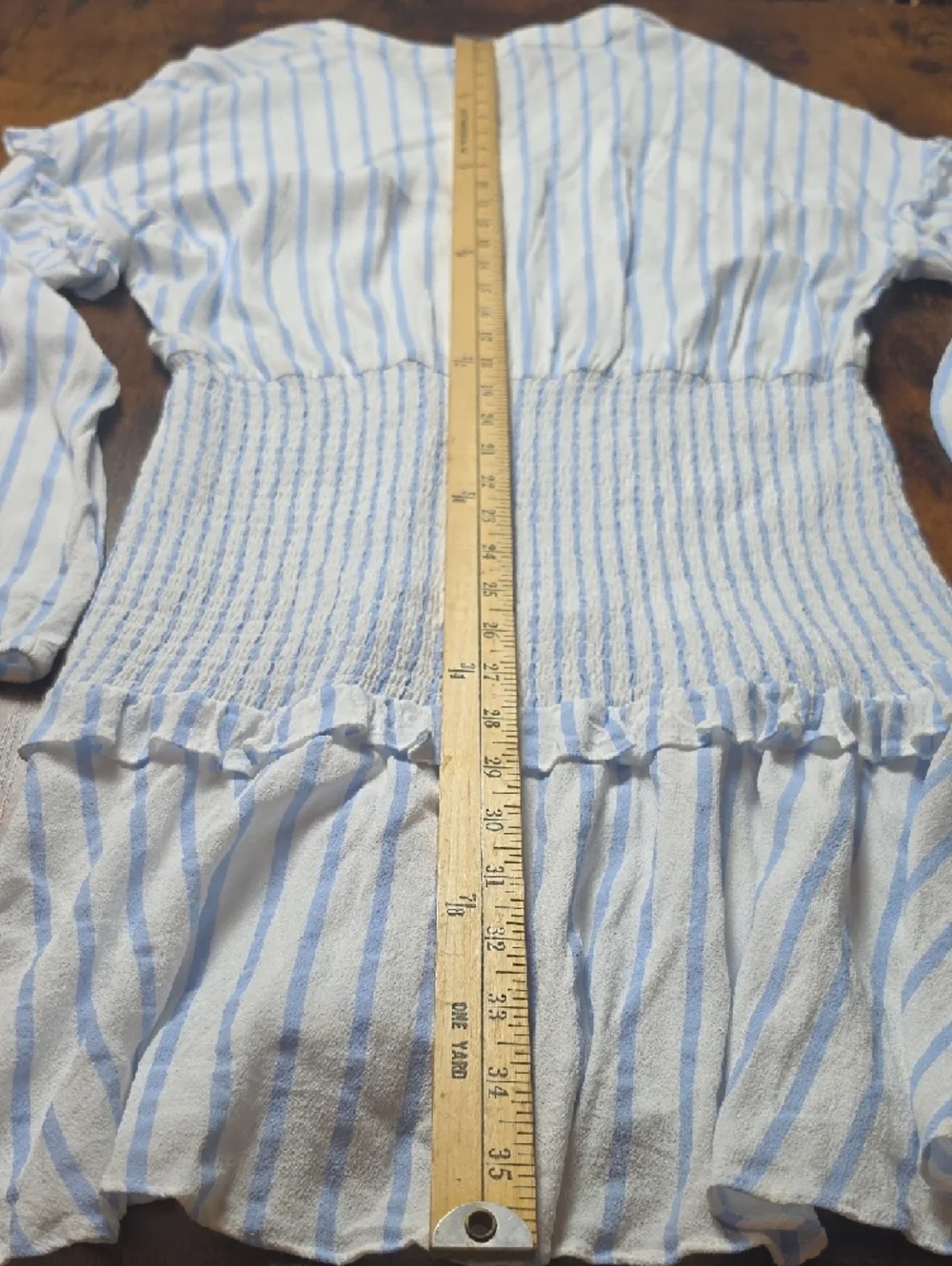 AQUA | Striped Smocked Boho Mini Dress Swim Cover Resort Beachy Blue White | XL - Picture 6 of 8